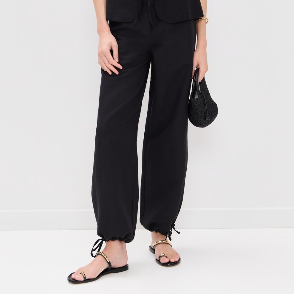 Aligne Darla Linen Trousers in Black with Ankle Tie | Size 8